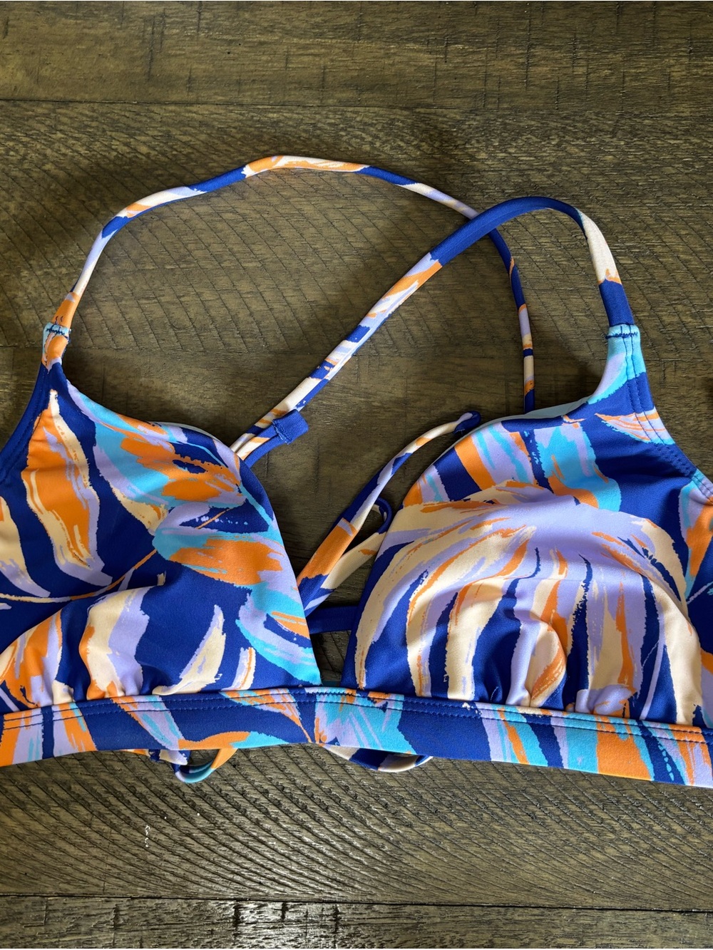 Cupshe Blue & Orange Abstract Print Bikini Top NWT